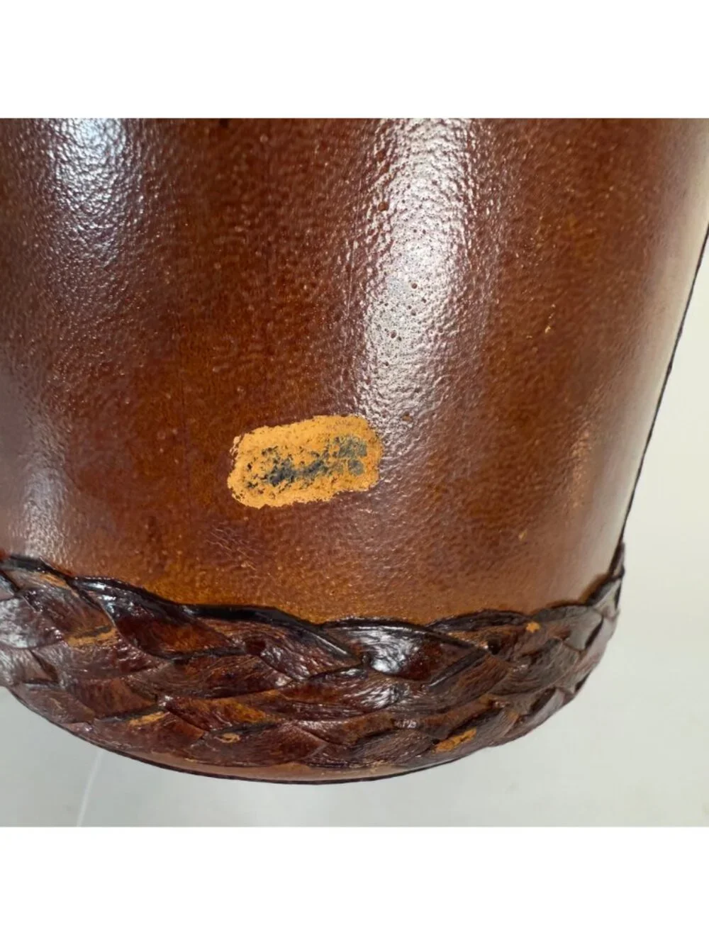Italian Leather Covered Decanter Bottle Globe Stopper VTG MCM Barware Decor